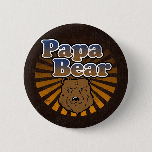 Cooler Papa-Bär, Brown/Blau/GoldVater-Geschenk Button (Vorderseite)