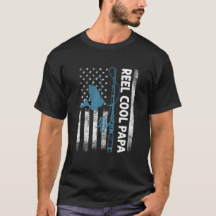 Cooler Papa Vater Fishing USA Flaggentag T-Shirt