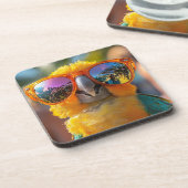 Cooler Papagei am Strand Getränkeuntersetzer (Linke Seite)