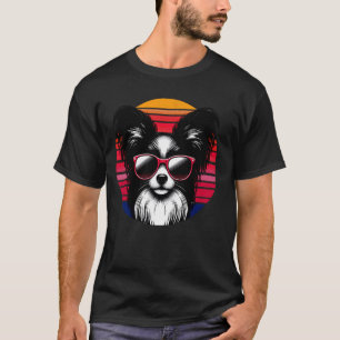 Cooler Papillon-Hund Vintage Retro Sonnenuntergang T-Shirt
