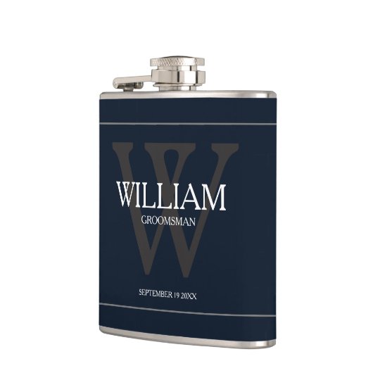 Cooler Personalisierter Trauzeuge Name Navy Blue F Flachmann (Links)