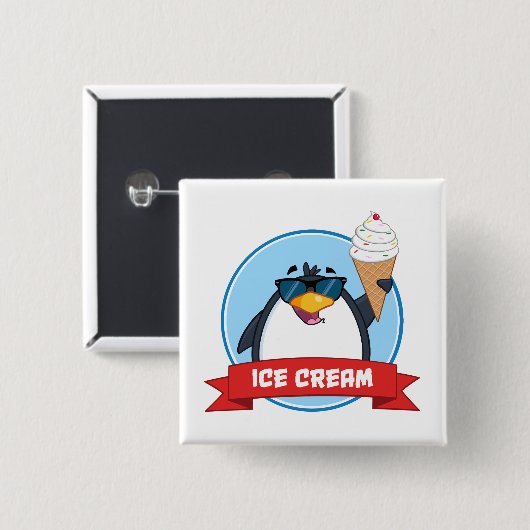 Cooler Pinguin mit Eiscreme Button (Vorne & Hinten)