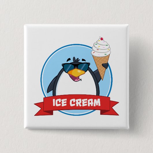 Cooler Pinguin mit Eiscreme Button (Vorderseite)