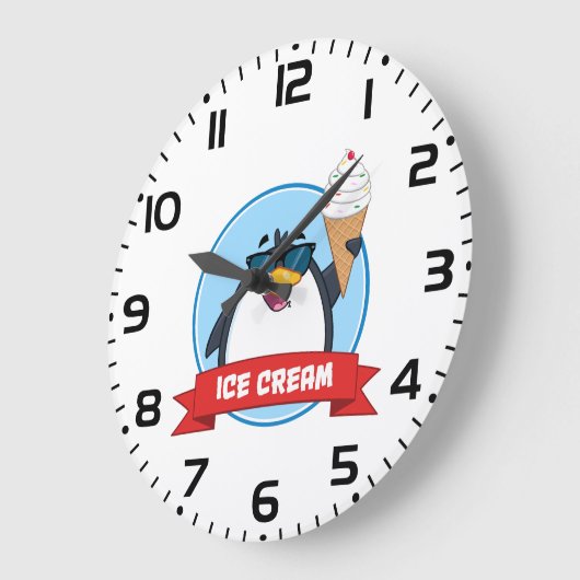 Cooler Pinguin mit Eiscreme Große Wanduhr (Winkel)