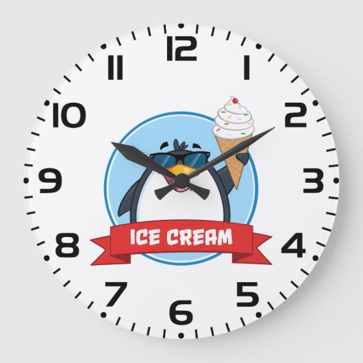 Cooler Pinguin mit Eiscreme Große Wanduhr (Vorderseite)