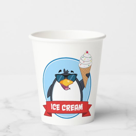 Cooler Pinguin mit Eiscreme Pappbecher (Vorderseite)