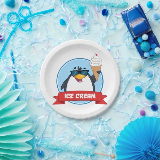 Cooler Pinguin mit Eiscreme Pappteller (Party)