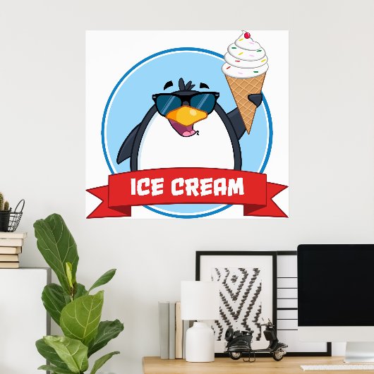 Cooler Pinguin mit Eiscreme Poster