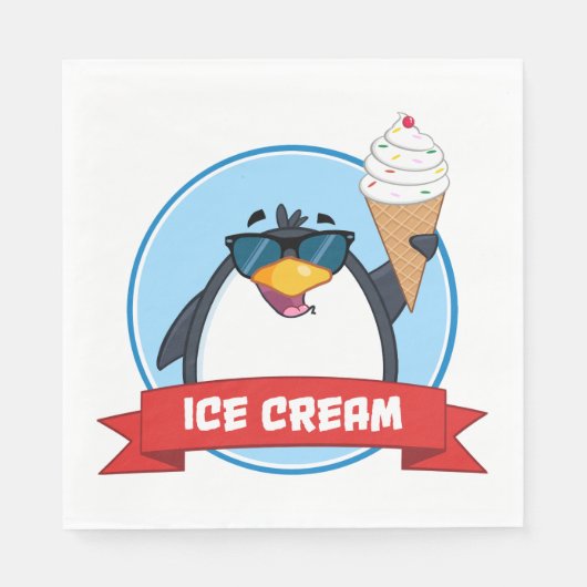 Cooler Pinguin mit Eiscreme Serviette (Vorderseite)