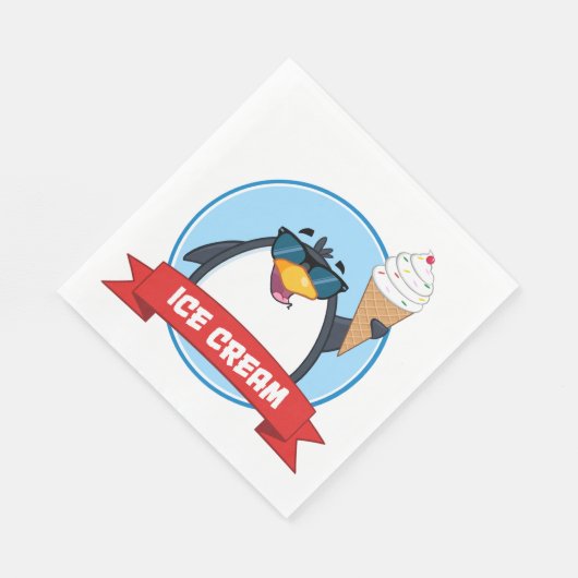 Cooler Pinguin mit Eiscreme Serviette (Ecke)