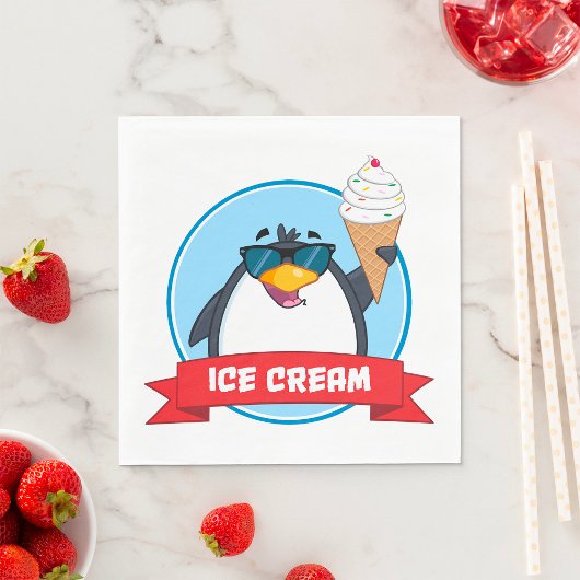 Cooler Pinguin mit Eiscreme Serviette
