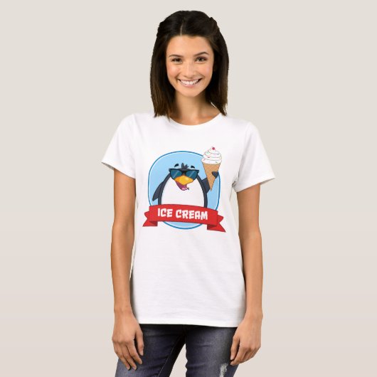 Cooler Pinguin mit Eiscreme T-Shirt (Vorne ganz)