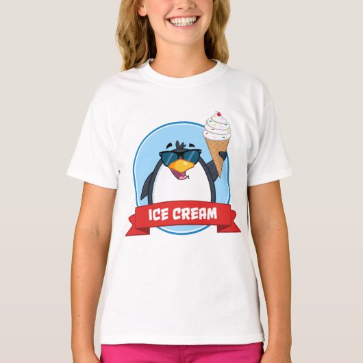 Cooler Pinguin mit Eiscreme T-Shirt (Vorderseite)