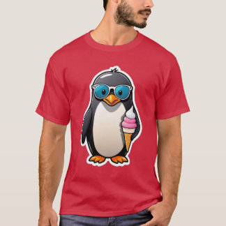 Cooler Pinguin mit Eiscremekegel und Sonnenbrille  T-Shirt