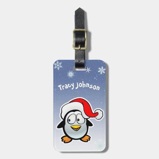 Cooler Pinguin mit Weihnachtsmannmütze Gepäckanhänger (Vorderseite vertikal)