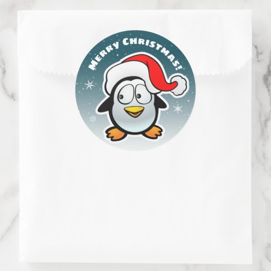 Cooler Pinguin mit Weihnachtsmannmütze Runder Aufkleber (Tasche)