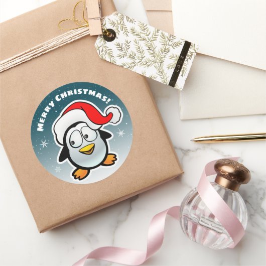 Cooler Pinguin mit Weihnachtsmannmütze Runder Aufkleber (Schenken)
