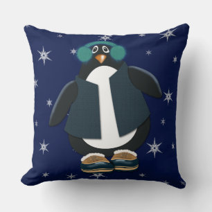 Cooler Pinguin Nachthimmel Schneeflocken Kissen