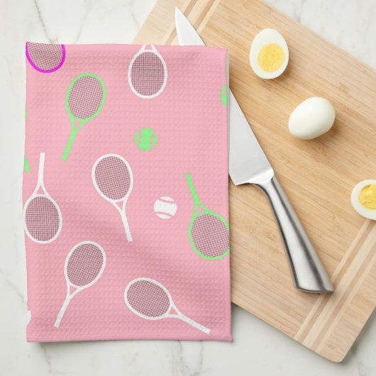 Cooler Pink Retro Racquets Pattern Tennisspieler Geschirrtuch (Viertel Falte)