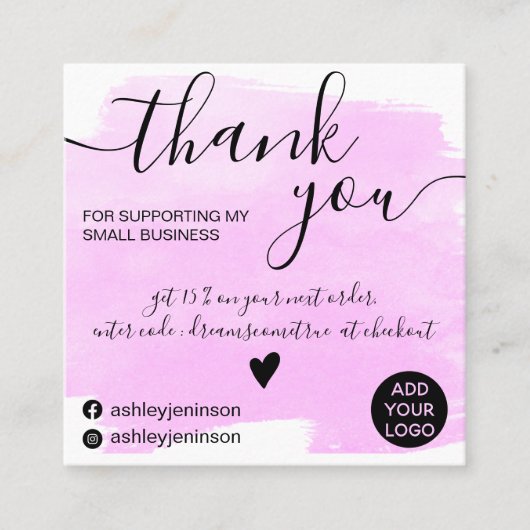 Cooler Pinselstrich Wasserfarbe lila Reihenfolge d Quadratische Visitenkarte (Vorderseite)