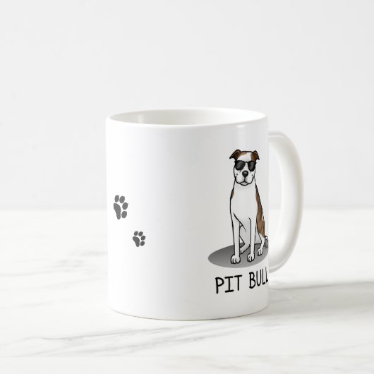 Cooler Pit Bull mit Sonnenbrille (lt brindle white Kaffeetasse (VorderseiteRechts)