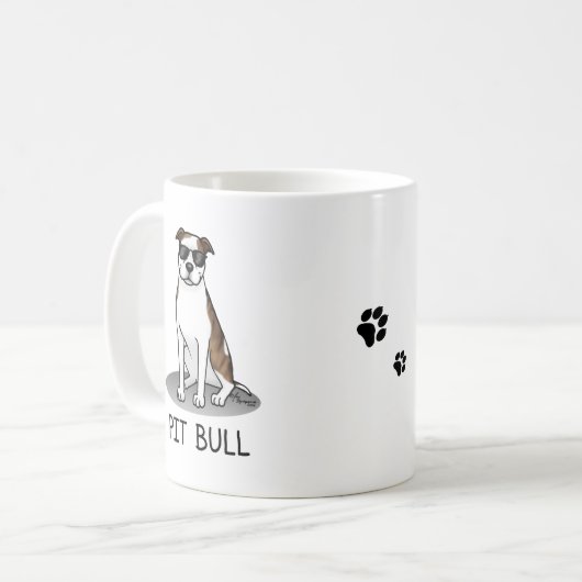 Cooler Pit Bull mit Sonnenbrille (lt brindle white Kaffeetasse (Vorderseite Links)