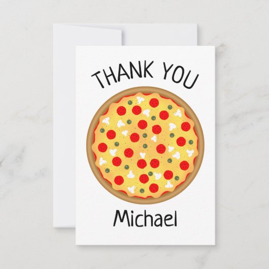 Cooler Pizza-Party Kindergeburtstag Dankeskarte (Vorderseite)