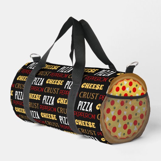 Cooler Pizza-Pepperoni-Muster Kruste-Text Duffle Bag (Rechte Ecke)