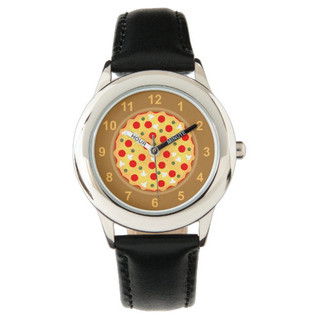 Cooler Pizza Pepperoni Pilz mit Zahlen Armbanduhr (Vorderseite)