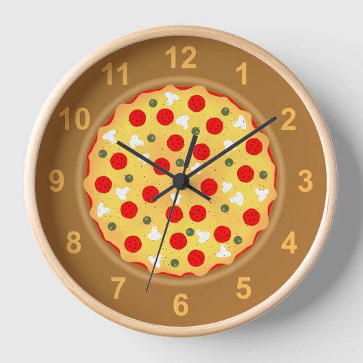 Cooler Pizza Pepperoni Pilz mit Zahlen Uhr (Vorderseite)