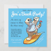 Cooler Polar-Bär mit Cocktail-Cartoon Einladung (Vorderseite)