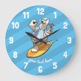 Cooler Polar-Bär mit Cocktail-Cartoon Große Wanduhr