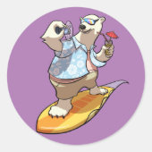 Cooler Polar-Bär mit Cocktail-Cartoon Runder Aufkleber (Vorderseite)