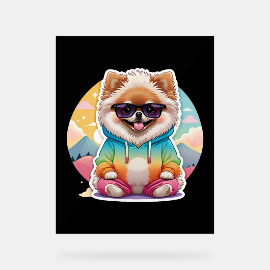 Cooler Pomeranian in Regenbogenpullover Acrylschild (Vorderseite)