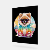 Cooler Pomeranian in Regenbogenpullover Acrylschild (Winkel)