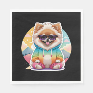 Cooler Pomeranian in Regenbogenpullover Serviette