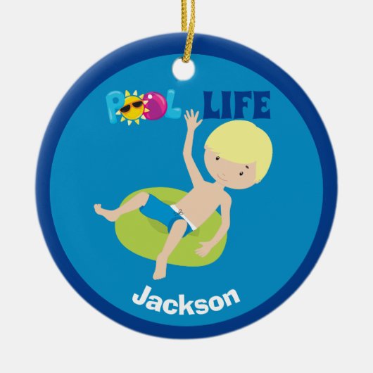Cooler Pool Boy Personalisiert Blonde Kinderschwim Keramik Ornament (Vorne)