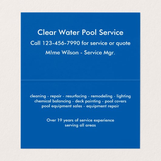 Cooler Pool-Service Visitenkarten (Innenseite Aufgefaltet)
