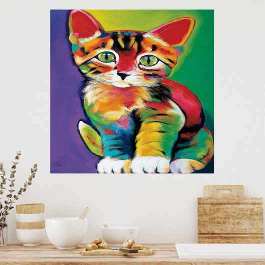 Cooler Pop Art Cat Zuhause Bürodekor Poster (Küche)