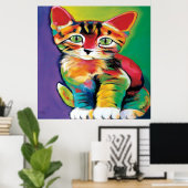 Cooler Pop Art Cat Zuhause Bürodekor Poster (Heimbüro)