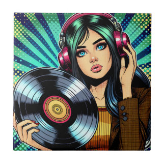 Cooler Pop Art Comic Stilfserei mit Vinyl Album Fliese