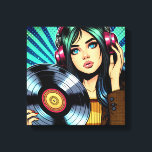 Cooler Pop Art Comic Stilfserei mit Vinyl Album Leinwanddruck<br><div class="desc">Pop Art Comic Mädchen mit Kopfhörer auf Musik hören und eine Schallplatte in ihren Händen.</div>