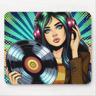 Cooler Pop Art Comic Stilfserei mit Vinyl Album Mousepad