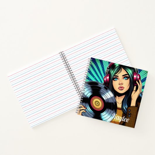 Cooler Pop Art Comic Stilfserei mit Vinyl Album Notizblock (Innenseite)