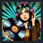 Cooler Pop Art Comic Stilfserei mit Vinyl Album Poster<br><div class="desc">Pop Art Comic Mädchen mit Kopfhörer auf Musik hören und eine Schallplatte in ihren Händen.</div>