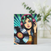 Cooler Pop Art Comic Stilfserei mit Vinyl Album Postkarte (Stehend Vorderseite)