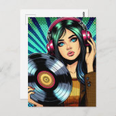 Cooler Pop Art Comic Stilfserei mit Vinyl Album Postkarte (Vorne/Hinten)