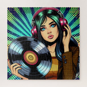Cooler Pop Art Comic Stilfserei mit Vinyl Album Puzzle