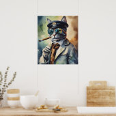 Cooler Professor Cat Wall Art, Zigarrenrauchkatze Poster (Küche)