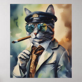 Cooler Professor Cat Wall Art, Zigarrenrauchkatze Poster